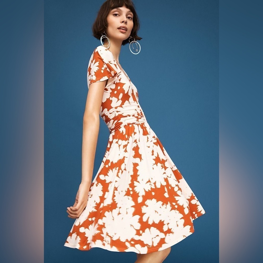 Anthropologie Maeve Summer Breeze orange and white floral hook front dress small